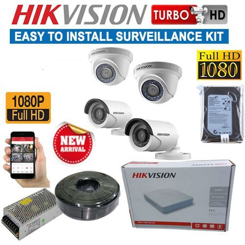 Hikvision 4 HD 1080 CCTV Cameras Full Kit with 4 Channel Dvr Machine