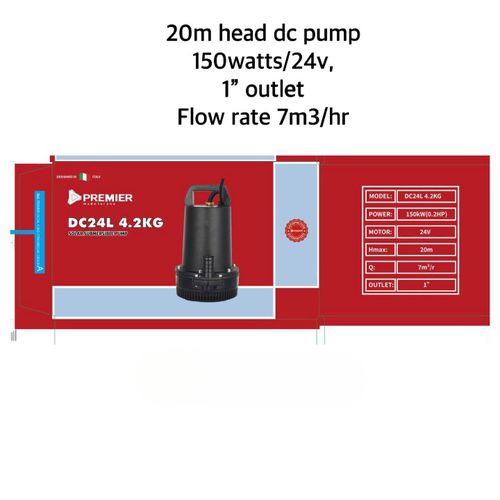Premier Solar Submersible Pump 20m Lift Height DC Solar Pump 24V/150W