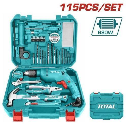 Total Heavy Duty Durable Tool Kit with Drill(680W, 13mm Key Chuck)
