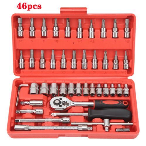 46-Piece Ratchet Wrench Socket Auto Repair Combination Kit